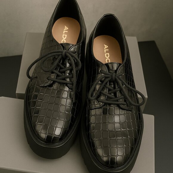 Women Aldo Black Shoes with Crocodile Texture - Picture 1 of 3